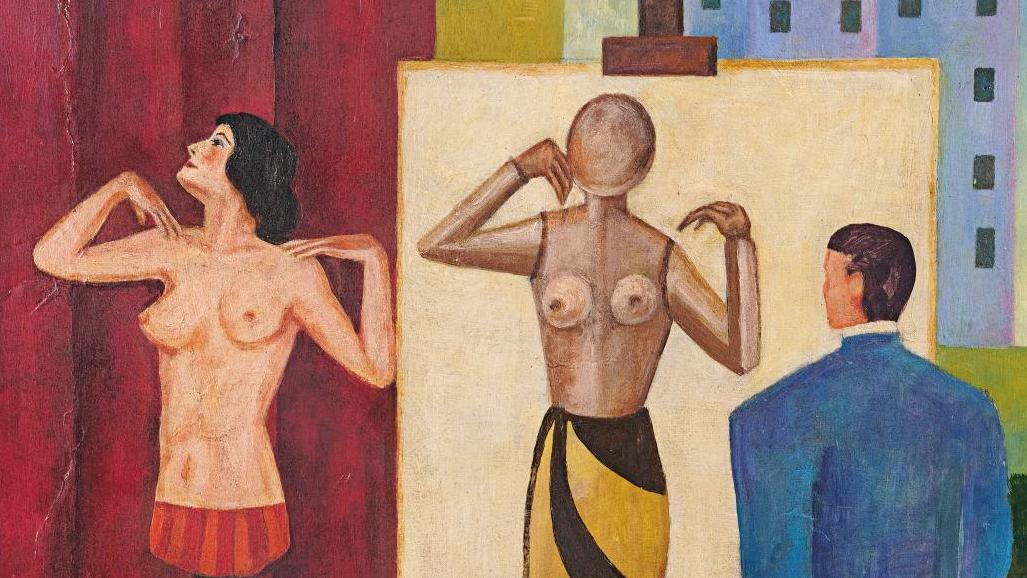 Sandor Bortnyik (1893-1976), Le Peintre et son modèle, huile sur papier marouflée... Bortnyik, à l’avant-garde