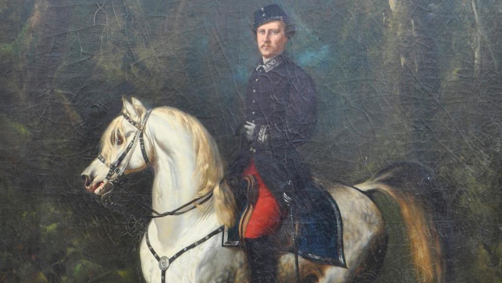 Attribué à Charles Porion (1814-1908), Portrait équestre présumé du prince impérial... Un prince à l’allure héroïque
