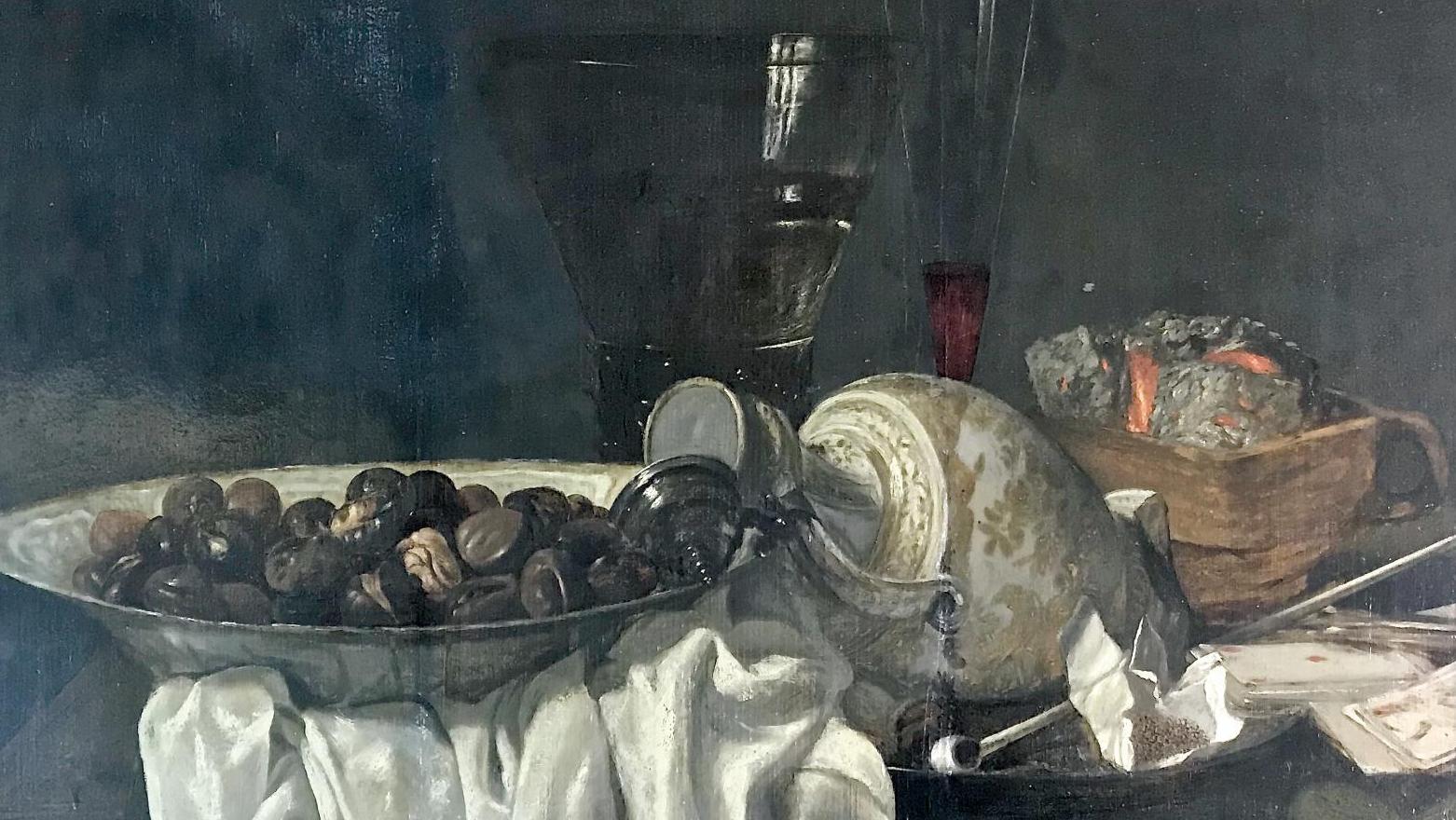 Jan Janssen Treck (1606-1652), Nature morte au plat de châtaignes, huile sur panneau,... Sobriété et saveur d’une nature morte hollandaise 