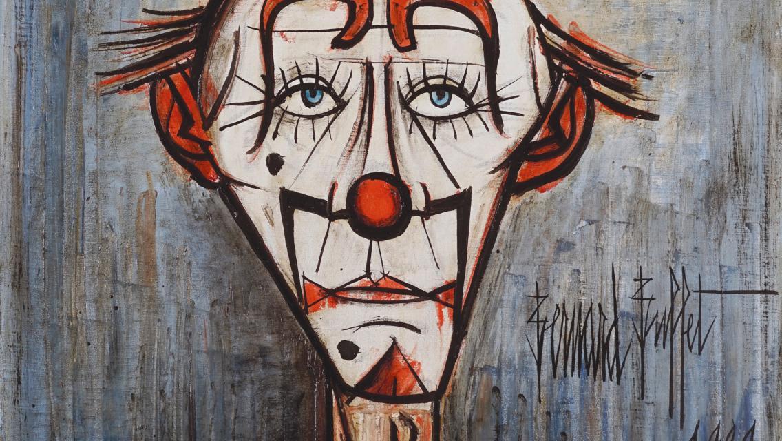 Bernard Buffet (1928-1999), Tête de clown, 1989, huile sur toile, 100 x 73 cm. Adjugé :... Le vague à l’âme de Buffet, la poésie de Majorelle