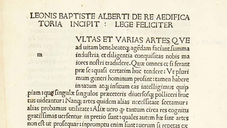 Leon Battista Alberti (1404-1472), De re ædificatoria, Florence, Nicolaus Laurentius... La collection Thomas Vroom mise en perspective