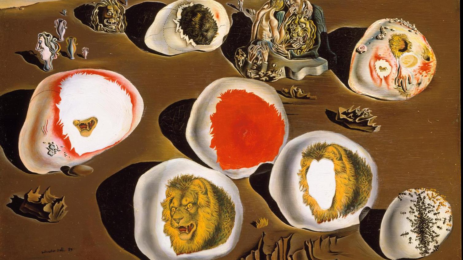 Salvador Dalí, L’Accommodation du désir, 1929, huile et collage sur carton, 22,5 x 35 cm,The... Dalí et Magritte aux Musées royaux des beaux-arts de Belgique