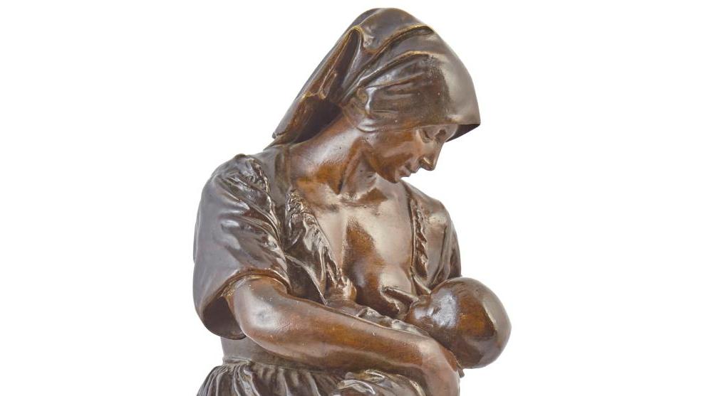 Aimé Jules Dalou (1838-1902), Paysanne allaitant, bronze à patine brune, fonte d’édition... Dalou, sculpteur engagé