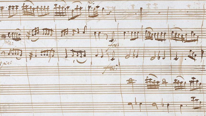 Wolfgang Amadeus Mozart (1756-1791), manuscrit musical autographe pour la Sérénade... Cantilène pour violon solo de Mozart