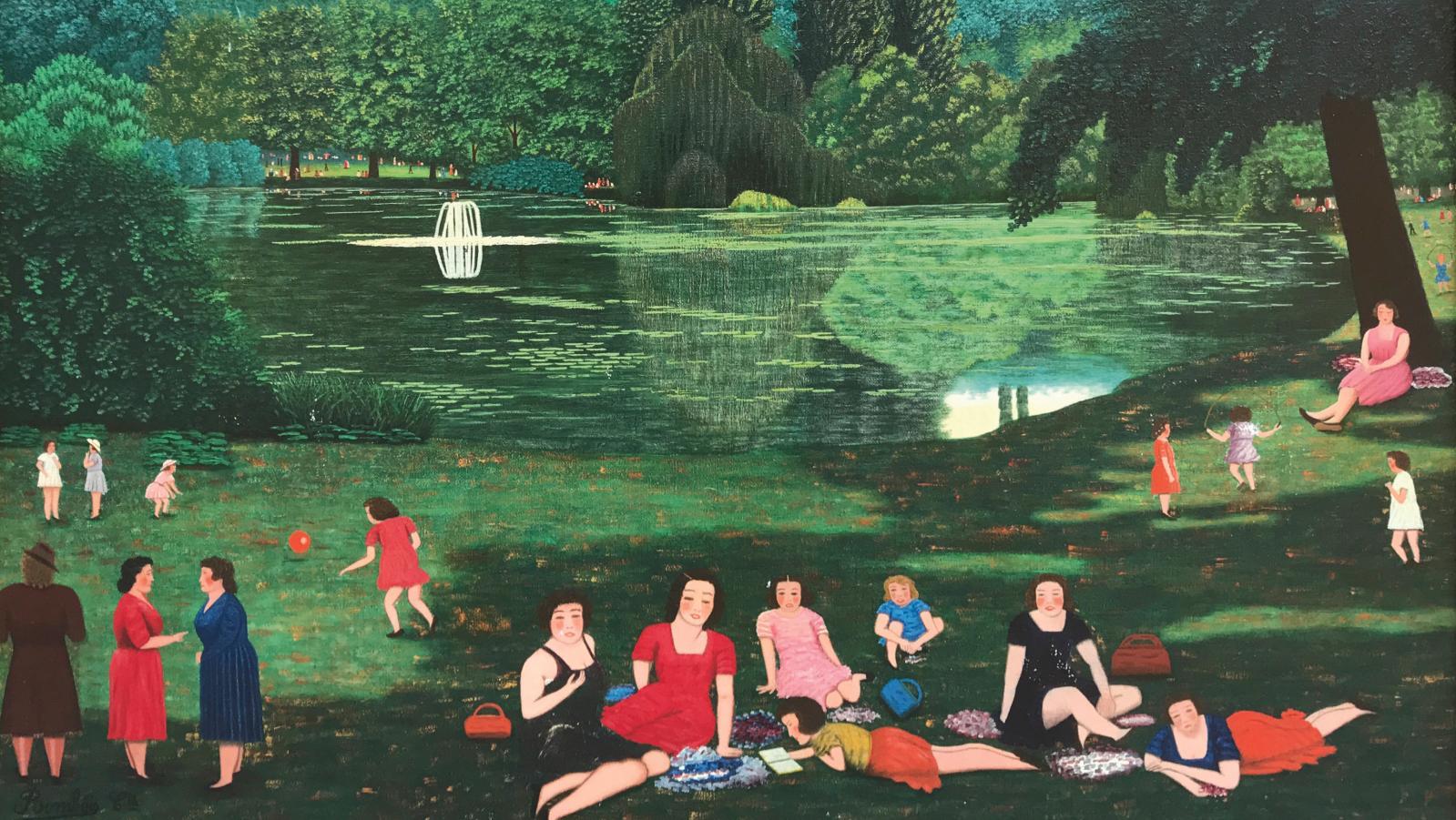 Camille Bombois (1883-1970), Le Parc de Baden-Baden, huile sur toile, 80 x 100 cm.... Le bonheur de vivre  par Camille Bombois