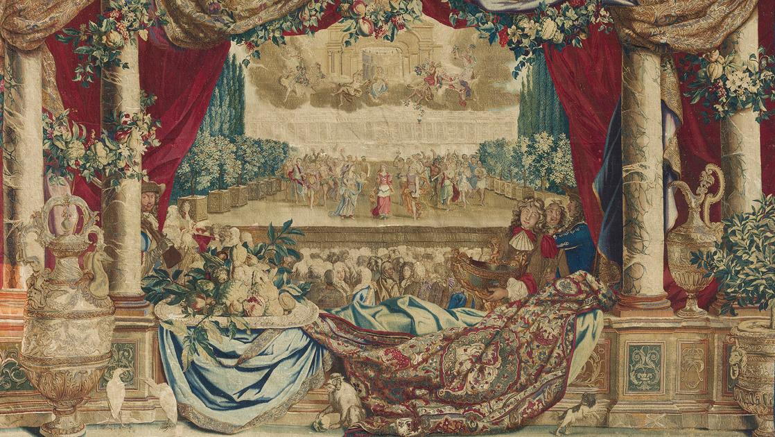Manufacture royale des Gobelins, atelier de basse lisse, d’après Charles Le Brun,... Le palais du Louvre par la manufacture des Gobelins