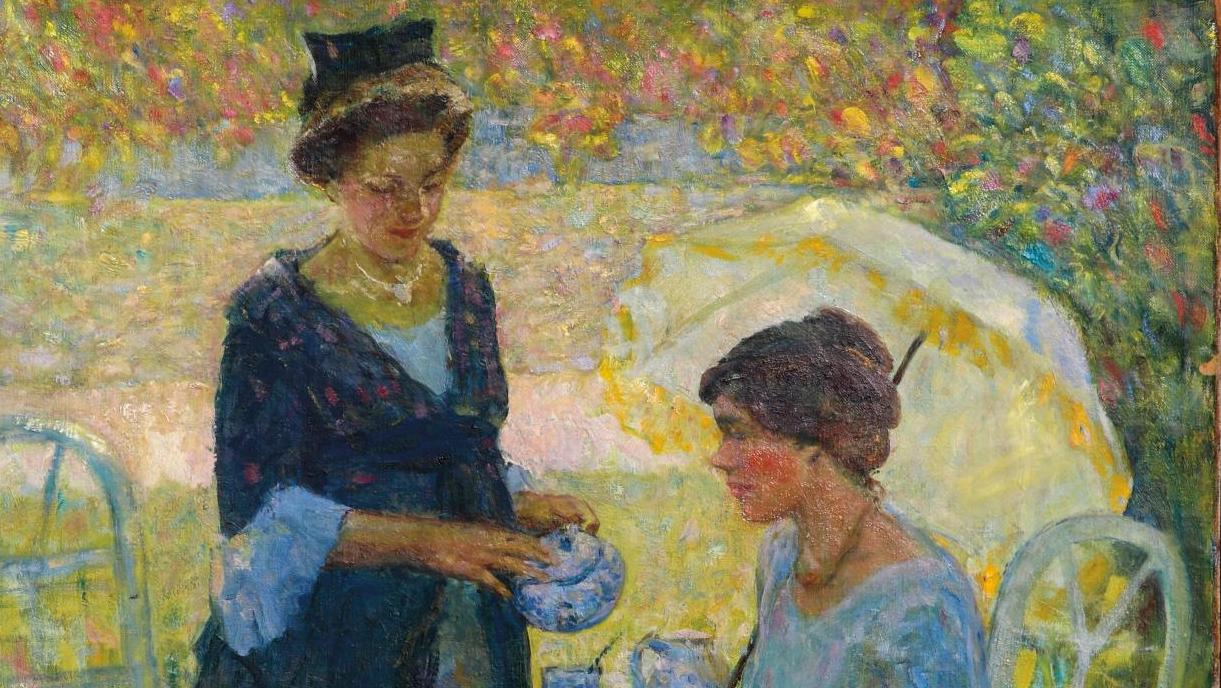 Karl Albert Buehr (1866-1952), Tea Time, vers 1910, huile sur toile, 116,5 x 89 cm.... Douceur de vivre à Giverny