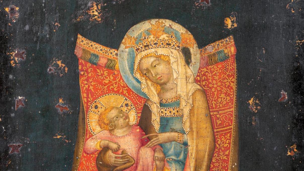 Maître de Vyssí Brod, vers 1350, La Vierge et l’Enfant en trône, tempera sur panneau,... Le miracle de La Vierge et l’Enfant du Maître de Vyssí Brod