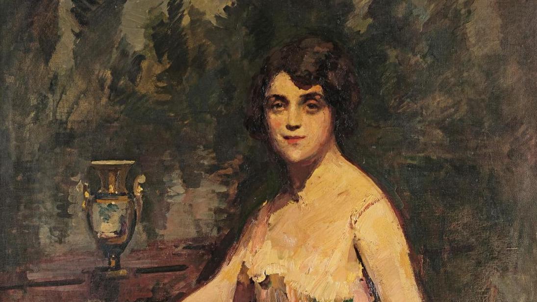 Constantin Korovine (1861-1939), Portrait de Mme Marty en robe de bal, 1930, huile... Portrait mondain