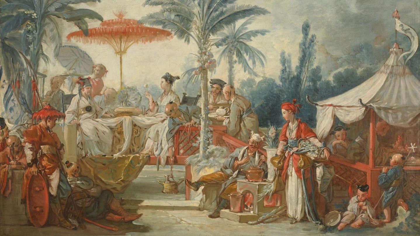 François Boucher (1703-1770), Le Repas de l’empereur de Chine, 1742, huile sur toile,... Une des provinces du rococo. La Chine rêvée de François Boucher à Besançon