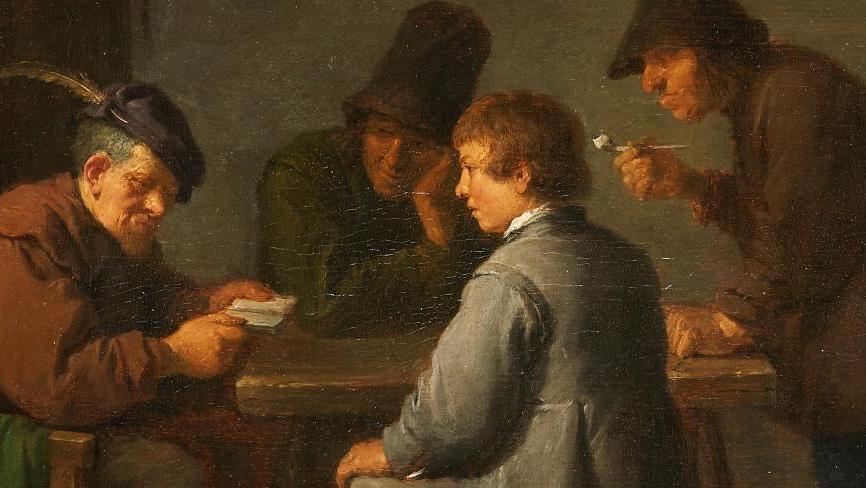 David Teniers le Jeune (1610-1690), Intérieur d’une taverne avec des joueurs de cartes,... Le dessous des cartes