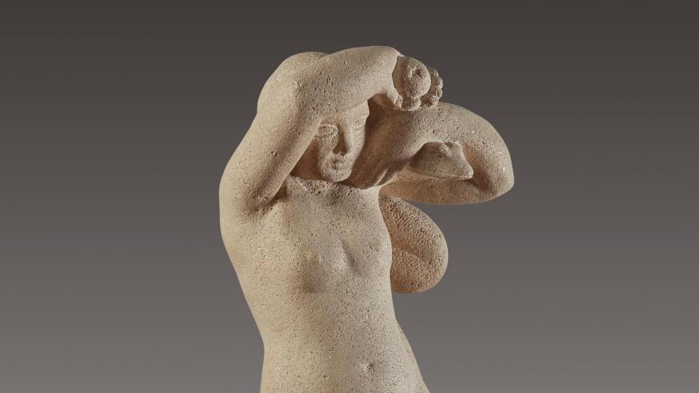 Willy Anthoons (1911-1982), Ève au serpent, 1942, sculpture en pierre, h. 80 cm.... La collection d’un amateur bruxellois taillée dans la pierre