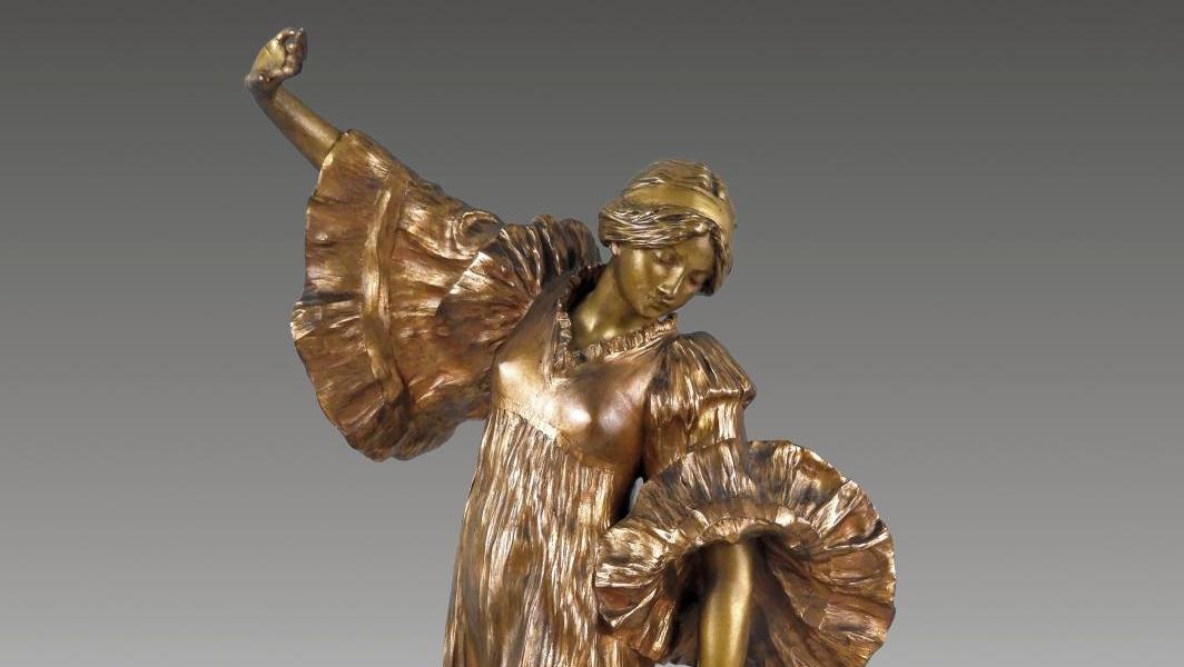 Agathon Léonard (1841-1923), Danseuse à la cothurne, bronze à patine dorée, signé... Les arts décoratifs, d’Agathon Léonard aux ateliers de Marolles