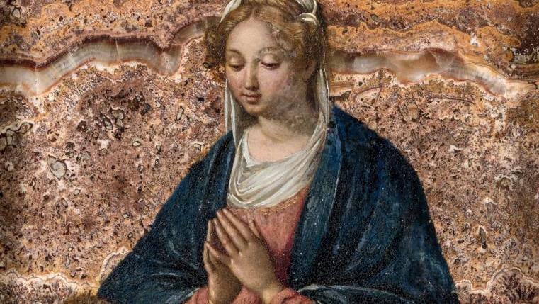 Attribué à Jacques Stella (1596-1657), Vierge à l’Enfant, marbre, 24 x 15,5 cm. Adjugé :... De Stella à l’Italie baroque, les fastes du XVIIe siècle