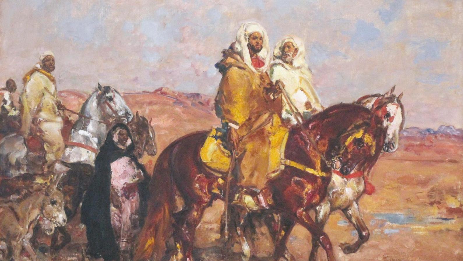 Henri-Émilien Rousseau (1875-1933), Notables marocains en voyage, huile sur toile,... Les voyageurs marocains de Rousseau