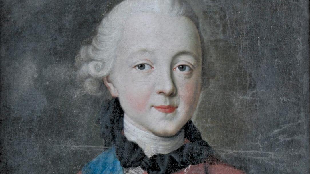 École russe du XVIIIe siècle, Portrait présumé de Paul Ier de Russie, huile sur toile,... Le jeune tsar et le violon français
