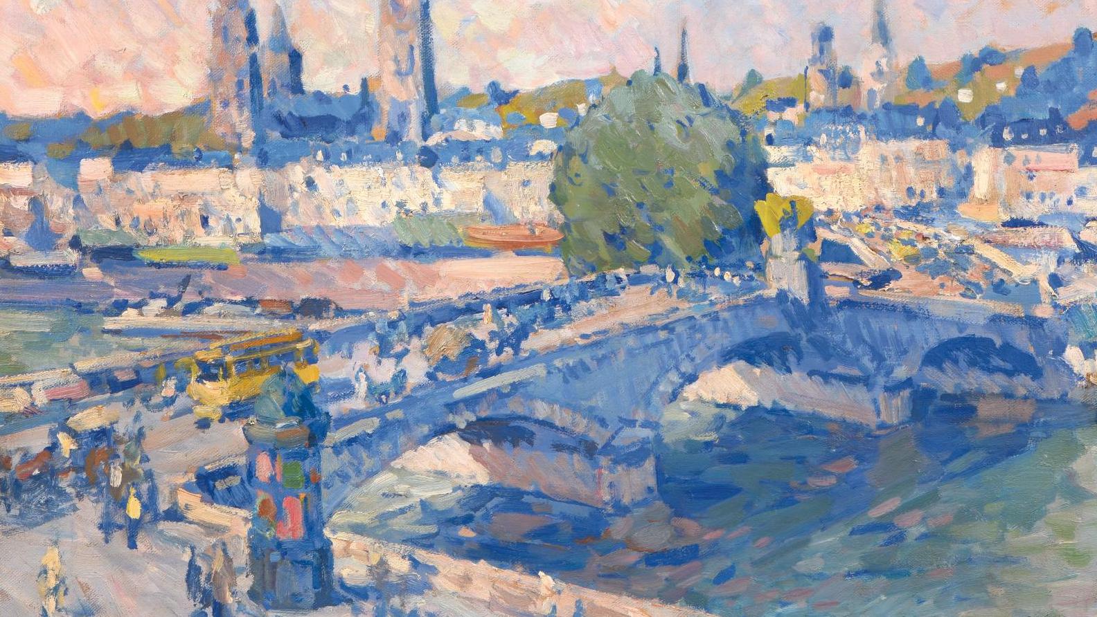 Robert-Antoine Pinchon (1886-1943), Rouen, le pont Corneille et la cathédrale, huile... De la Normandie au Vietnam, et de Pinchon à Mai-Thu