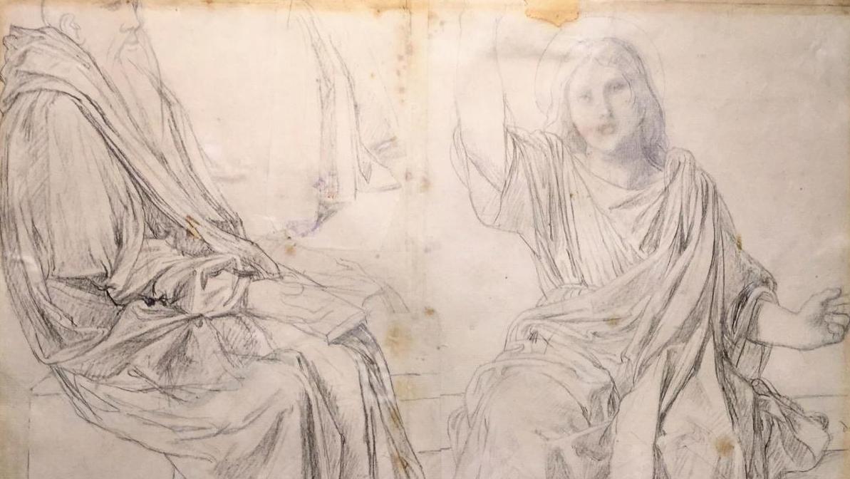 Jean Auguste Dominique Ingres (1780-1867), Études de figures, crayon noir, quatre... Ingres, le génie de la ligne idéale
