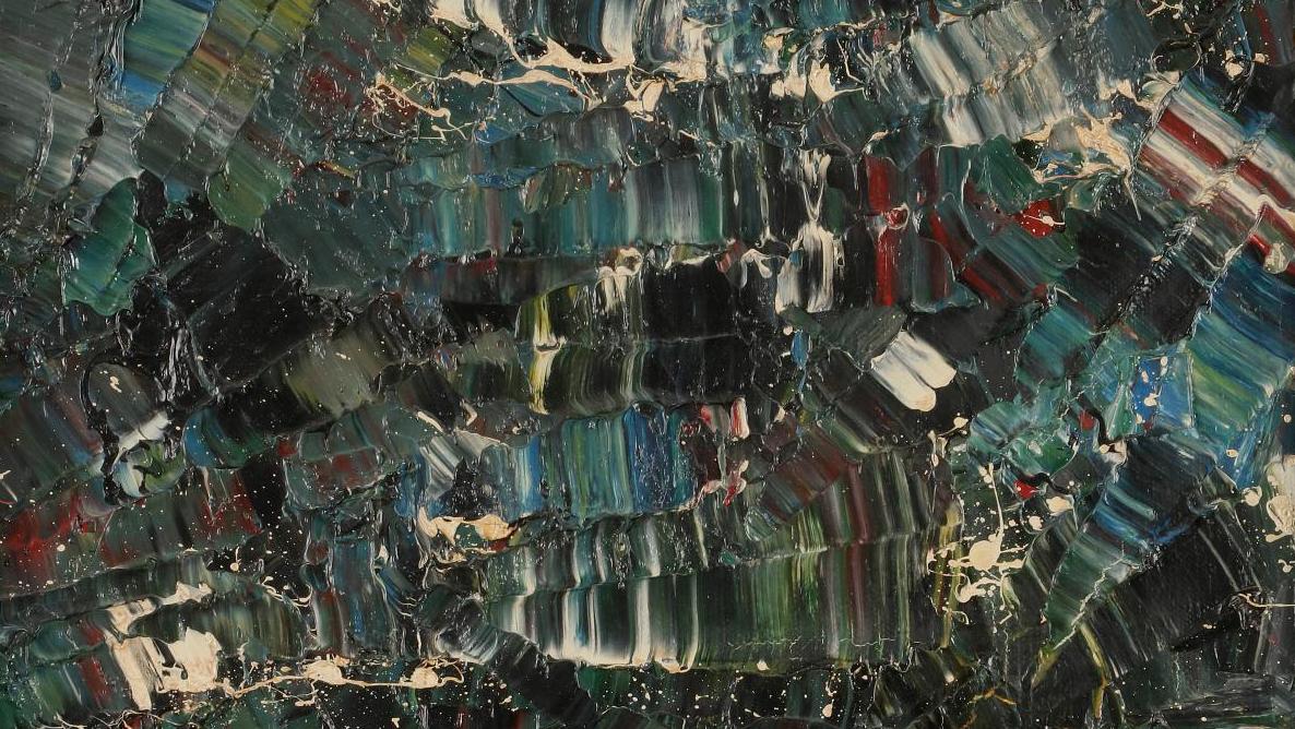 Jean-Paul Riopelle (1923-2002), Composition no 20, 1954, huile sur toile, 35 x 27 cm.... Deux abstraits se retrouvent 