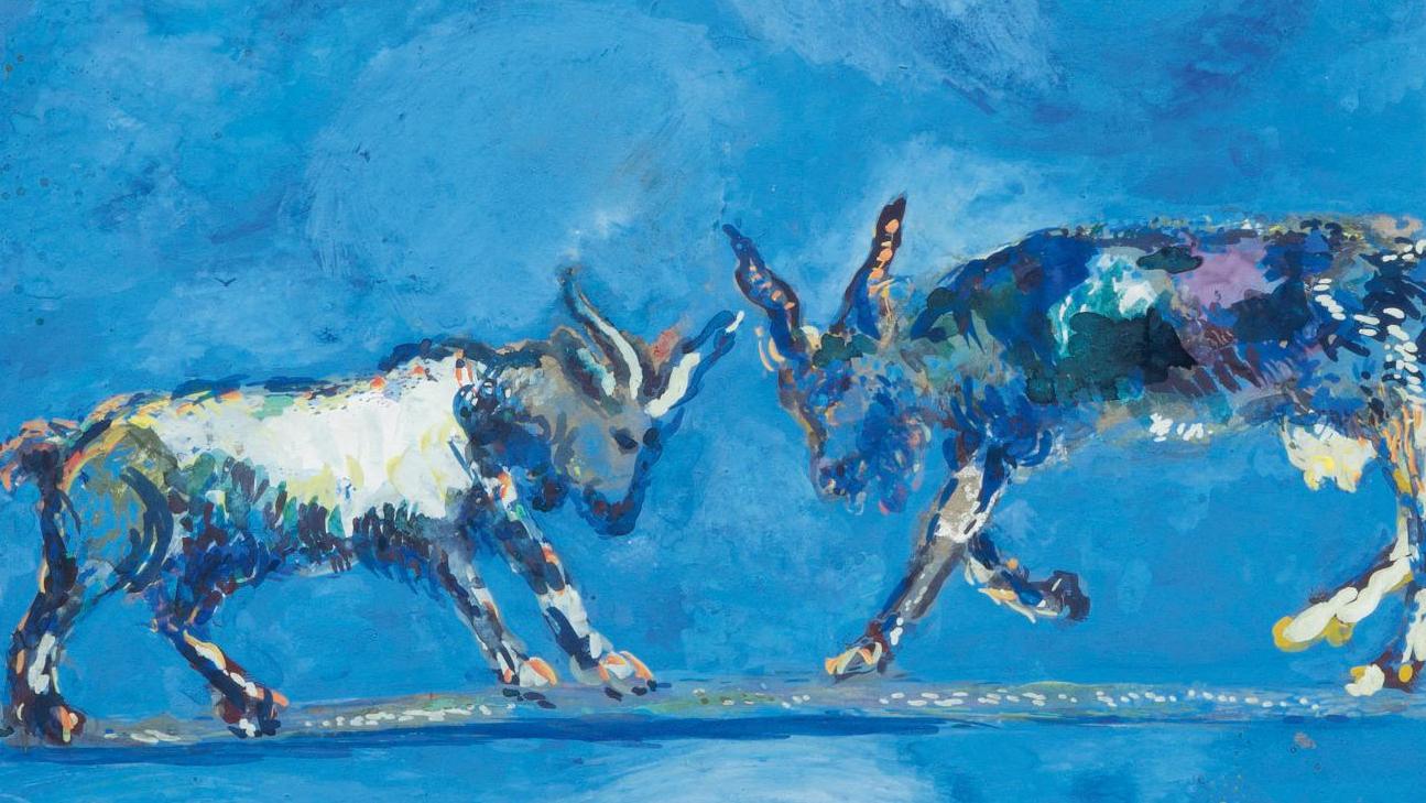 Marc Chagall (1887-1985), Les Deux Chèvres (Fables de La Fontaine), gouache, vers 1927,... Chagall en équilibre