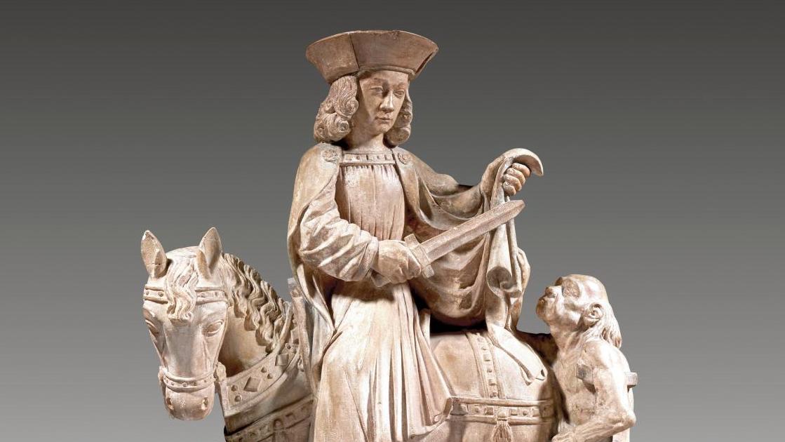 France, vers 1510-1520. Saint Martin, sculpture en pierre calcaire sculptée en ronde... Du Moyen Âge au Consulat