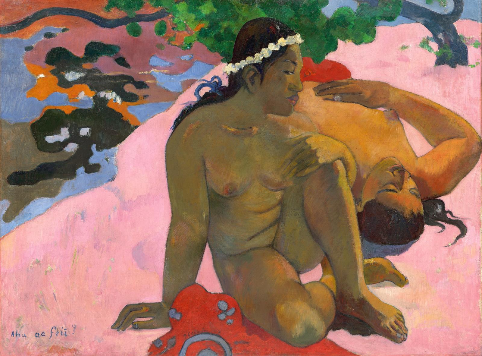 Paul Gauguin (1848-1903), Aha oé feii (Eh quoi, tu es jalouse), 1892, huile sur toile, 66 x 89 cm, musée d’État des beaux-arts Pouchkine, 