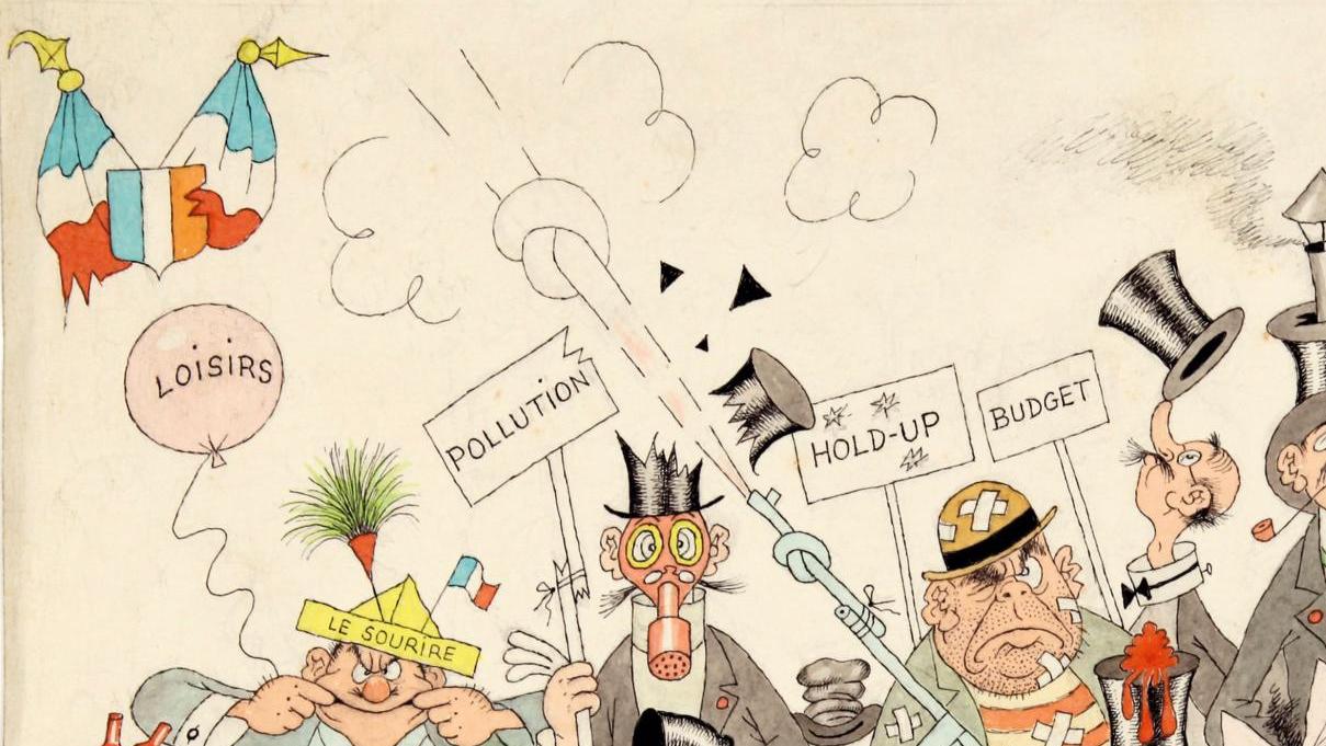Albert Dubout, Allons-nous vers un ministère «À la Dubout» ?, illustration à l’encre... Albert Dubout, illustrateur satirique