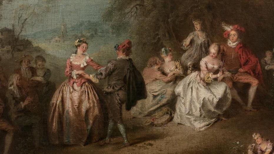 Jean-Baptiste Pater (1695-1736), Scène de bal dans un parc, huile sur toile, 37 x 46,5 cm.... Jean-Baptiste Pater sur un air de fête