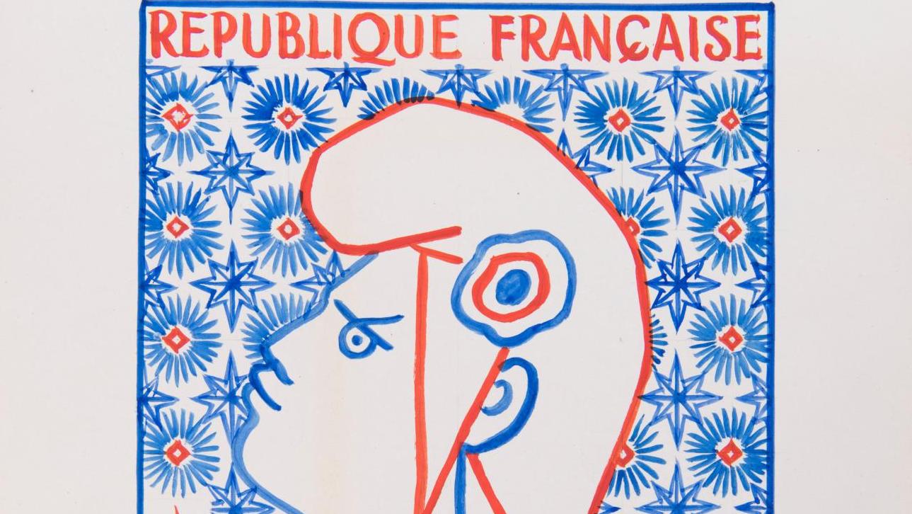 Jean Cocteau (1889-1963), Projet du timbre-poste de la Marianne, crayon, encre et... Musée de La Poste : une bonne adresse