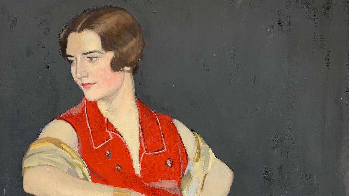 Albert Braïtou-Sala (1885-1972) Portrait de Madame Rina Ketty, huile sur toile signée.... J’attendrai…