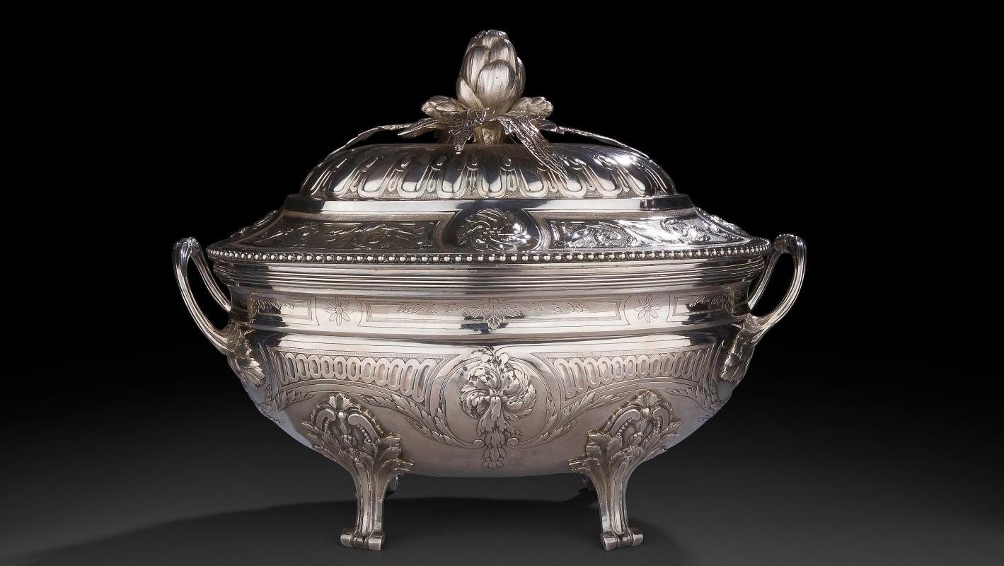 Paris, 1786, Jean-Pierre Charpenat, silver soup tureen and liner with chased and... Biron Collection: Speech is Silver