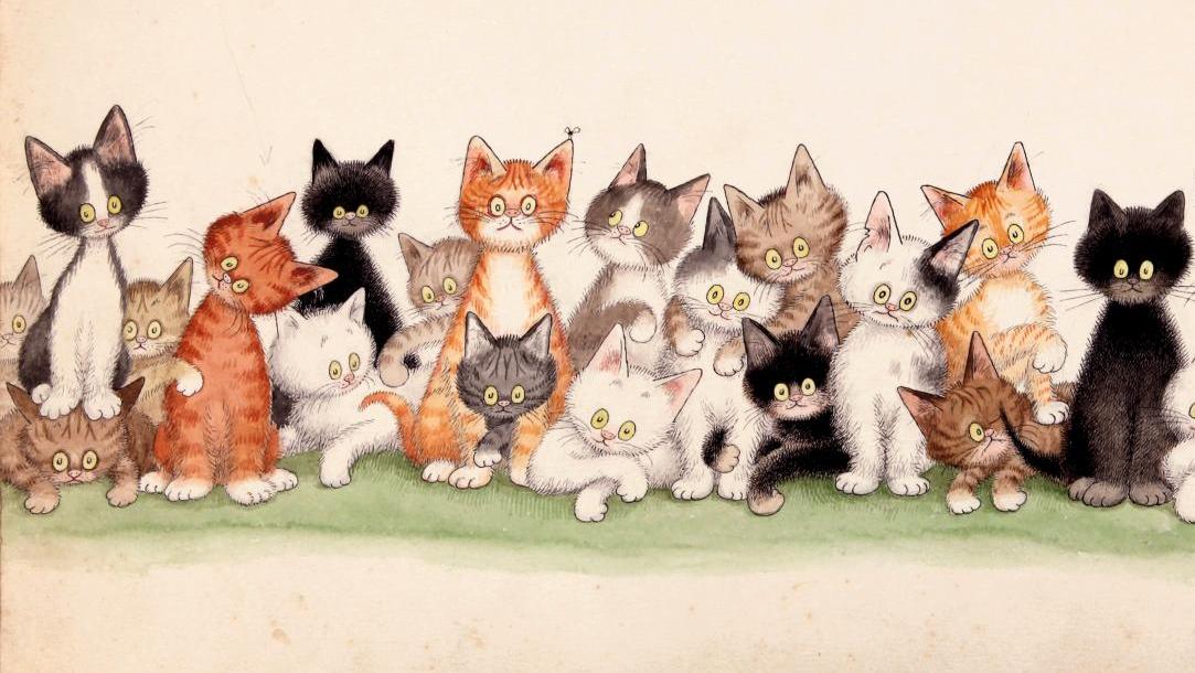 Albert Dubout (1905-1976), Entre chats, illustration à l’encre de Chine et à l’aquarelle... Albert Dubout superstar à Mayenne
