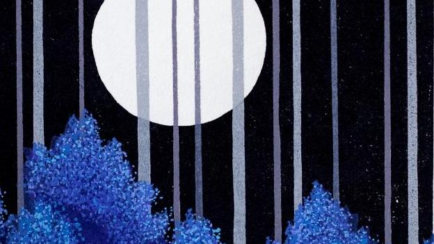 Kato Teruhide (né en 1936), Lune bleue, estampe, 31,5 x 13 cm, Rozali’Art Gallery,... Les Puces aux couleurs de l’Asie