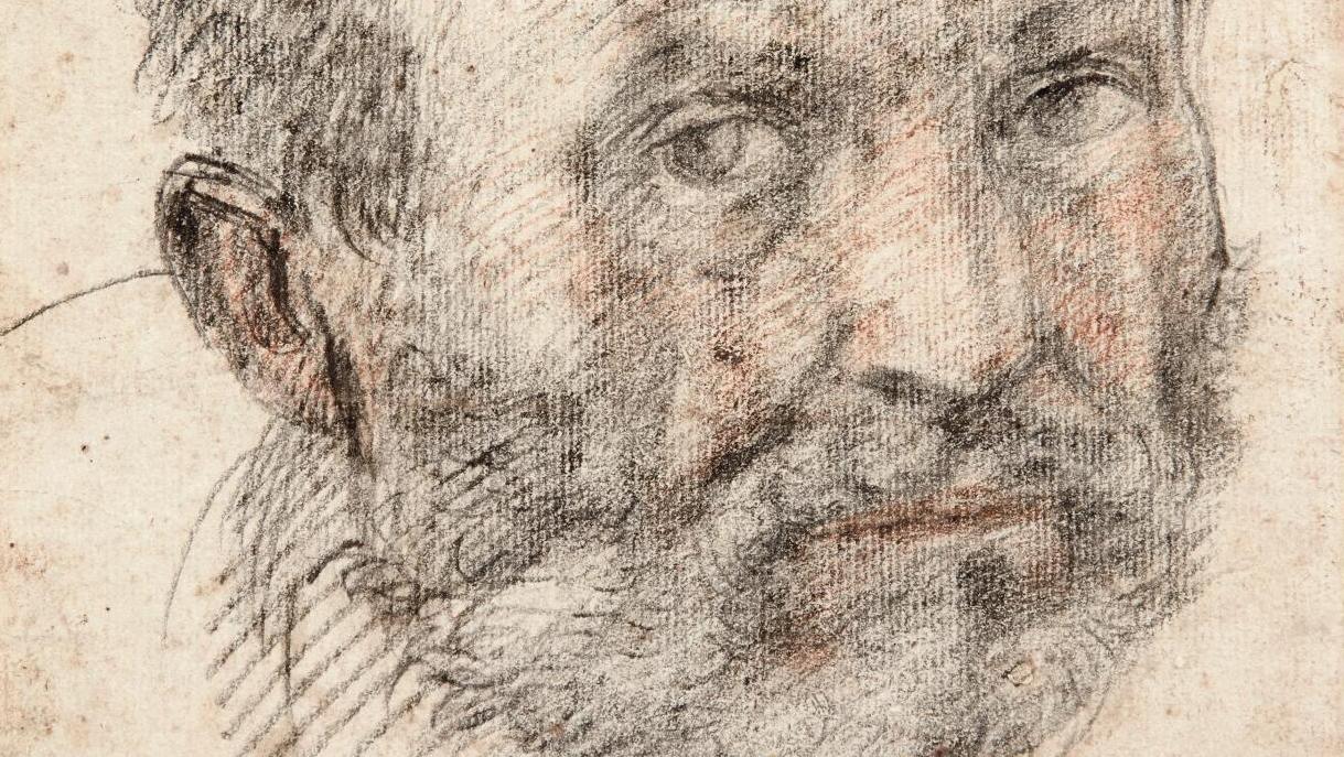Andrea del Sarto (1486-1530), Étude de tête d’homme et Étude d’œil, dessin recto... Un portrait et des révélations