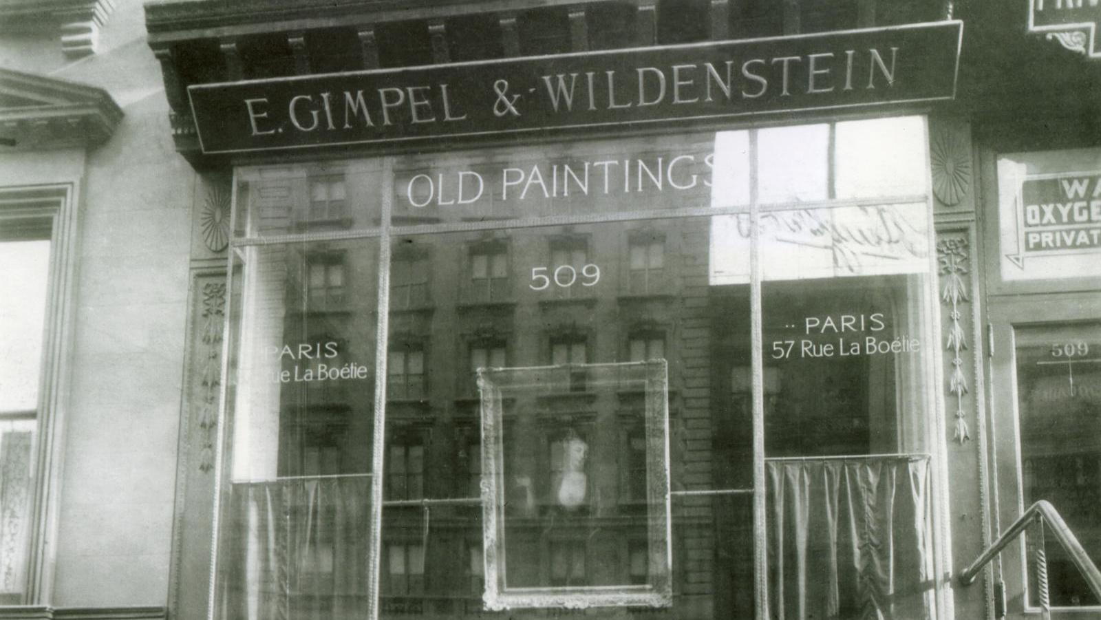 La galerie E. Gimpel & Wildenstein ouverte sur la 5e Avenue, à New York.  René Gimpel, gentleman marchand