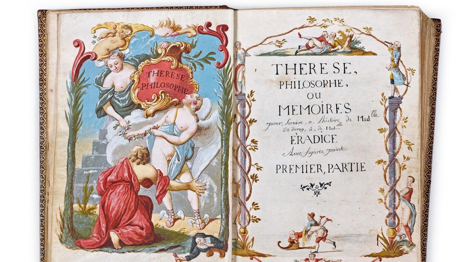 Le frontispice de l’exemplaire ayant appartenu à Roger Peyrefitte,vendu à Drouot,... Thérèse, philosophe  et très libertine