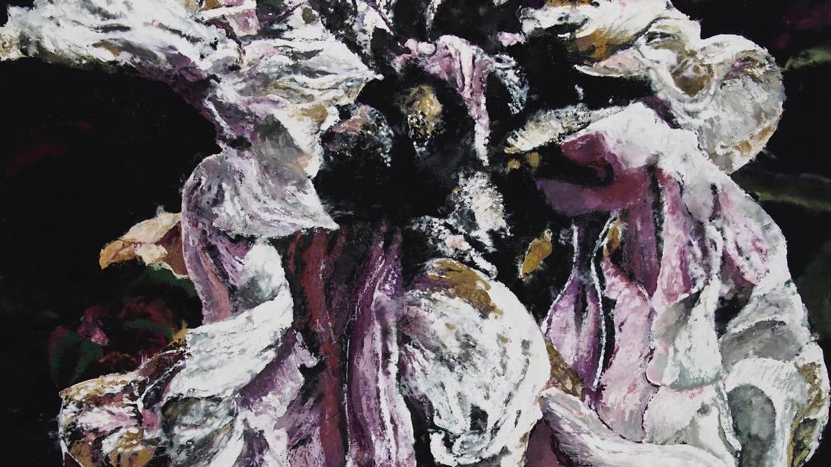 Philippe Cognée (né en 1957), Pivoine, 2019, peinture à la cire sur toile, 200 x 150 cm.... Galerie Templon : Philippe Cognée, Carne dei Flori