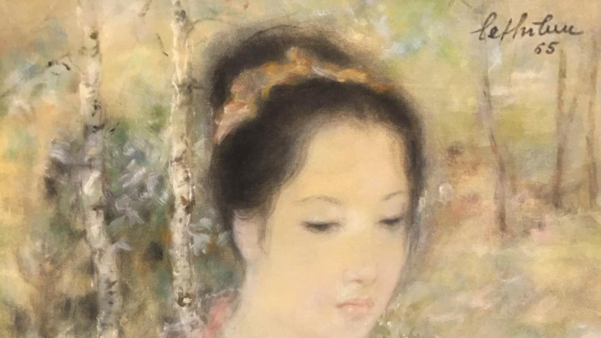 Lê Thi Luu (1911-1988), La Jeune Femme aux fleurs, gouache sur soie, 1965, 26,5 x 22,4 cm.... la peinture Vietnamienne au féminin