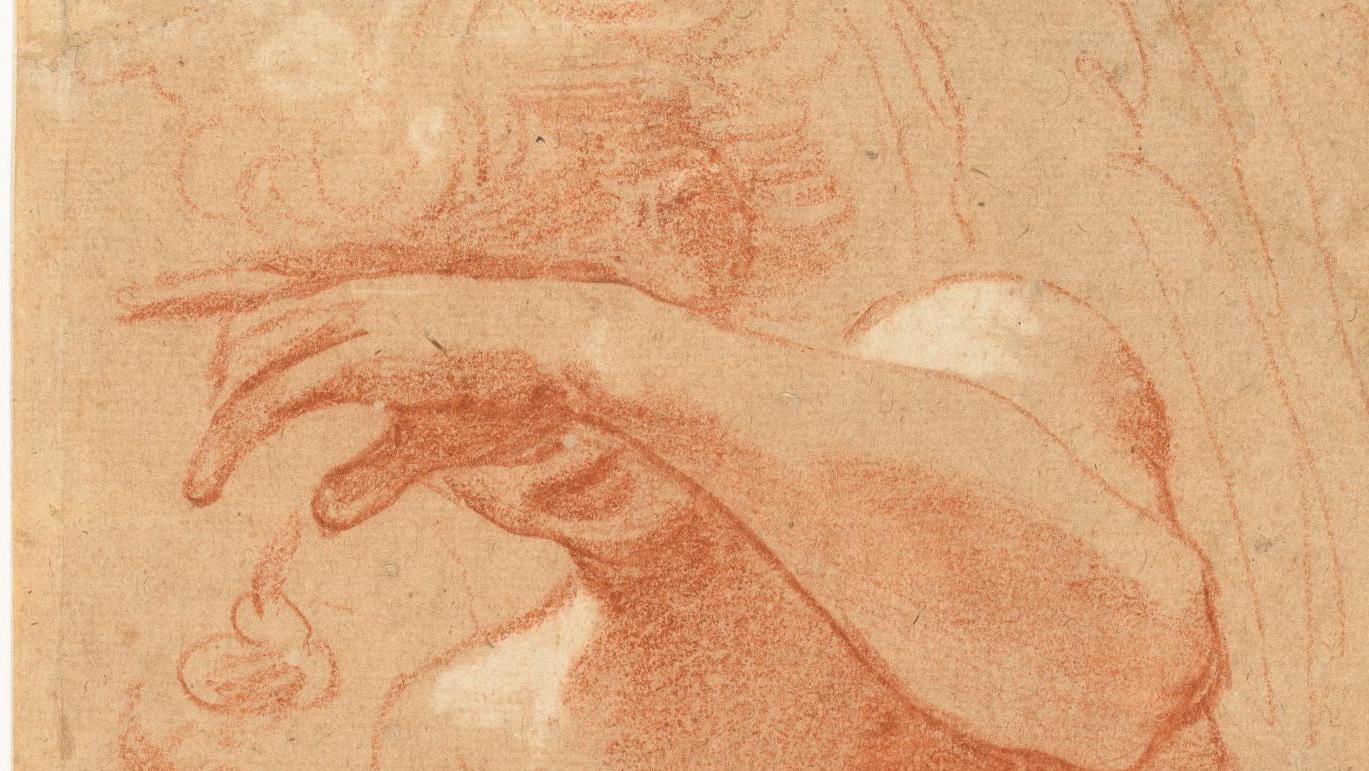 Ludovic Carrache (1555-1619), Étude d’ange à mi-corps, la main devant les yeux, vers... Le dessin à Bologne : Carrache, Le Guerchin, Dominiquin…