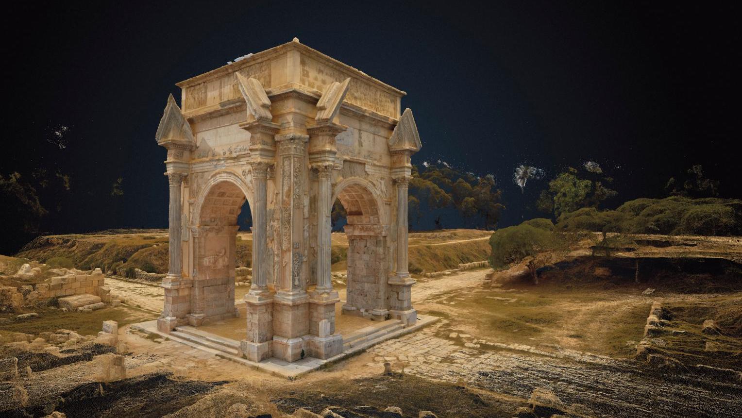 Modèle 3D de l'arche de Lepcis Magna.  Musée de la Romanité : bâtir un empire 