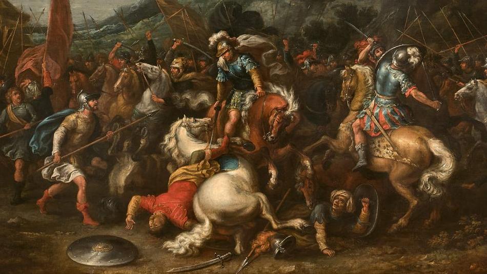 Gérard Hoet le Vieux (1648-1733), Scène de bataille historique, 1698, huile sur toile,... Gérard Hoet dit «le Vieux» : une bataille historique