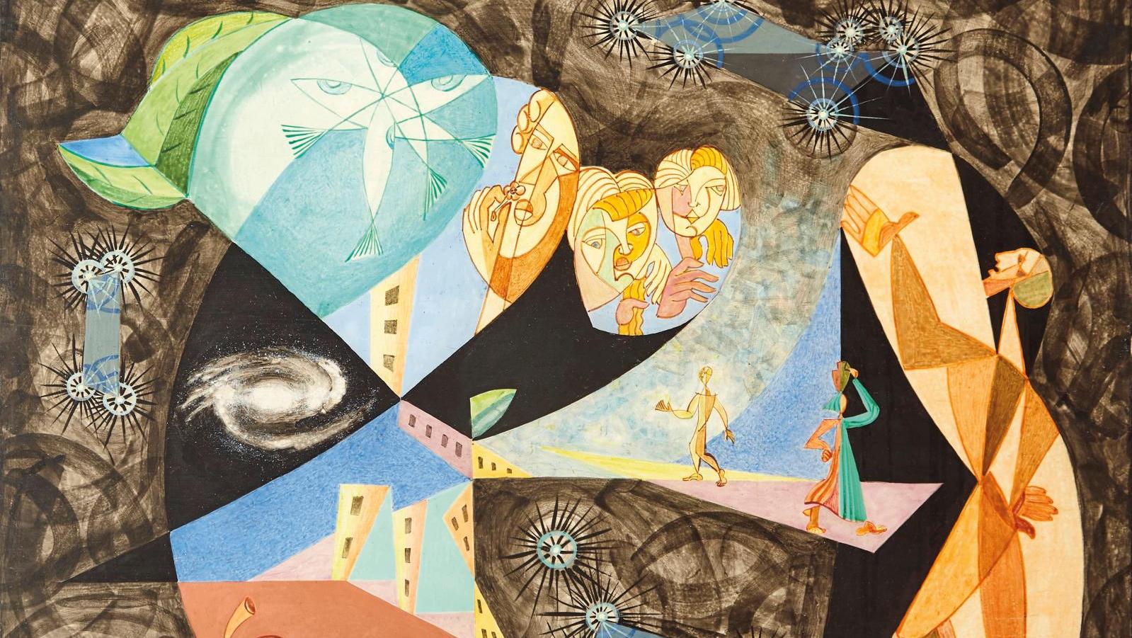 Léopold Survage (1879-1968), Paysage cosmique, 1953, caséine sur papier marouflé... L’univers selon Léopold Survage
