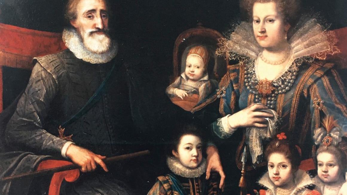 Early 17th century French school, Henri IV and Queen Marie de' Medici with their... Group Portrait with Henri IV of France 