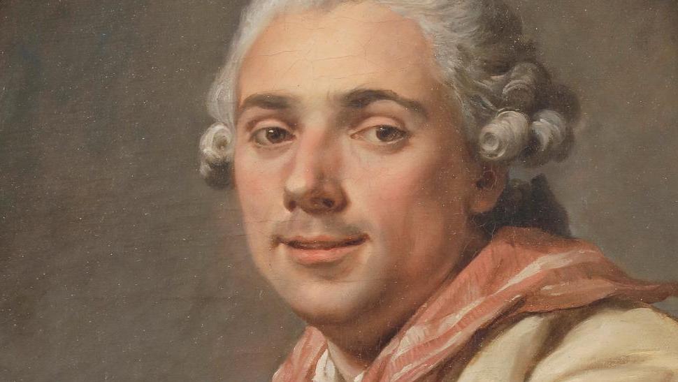 Jean-Bernard Restout (1732-1797), Portrait of the sculptor Houdon, oil on its original... The Biron Collection: A Sound Taste for the 18th Century 