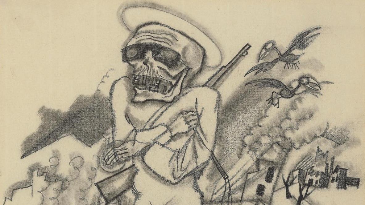 George Grosz, The War, 1916, crayon et graphite sur papier, 28,6 x 22 cm, signé et... Galerie Jérôme Poggi : la peur au ventre