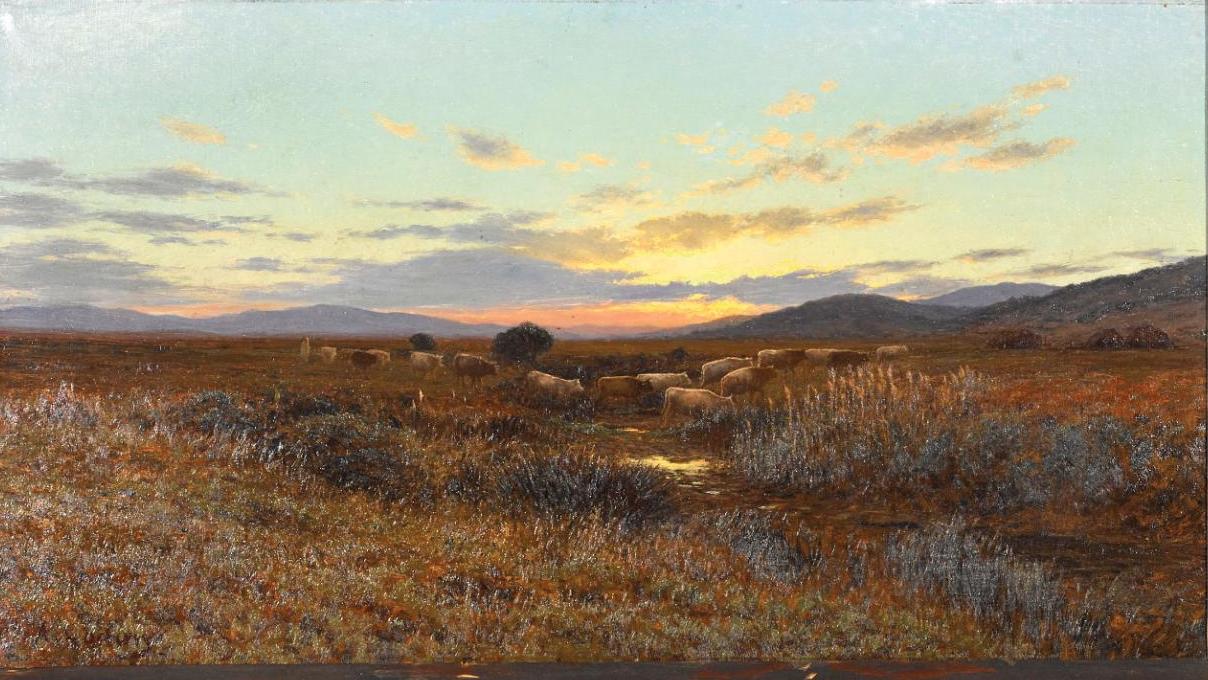 Antoine Gadan (1854-1934), Berger et son troupeau au crépuscule, dans les environs... L’art du paysage en Algérie
