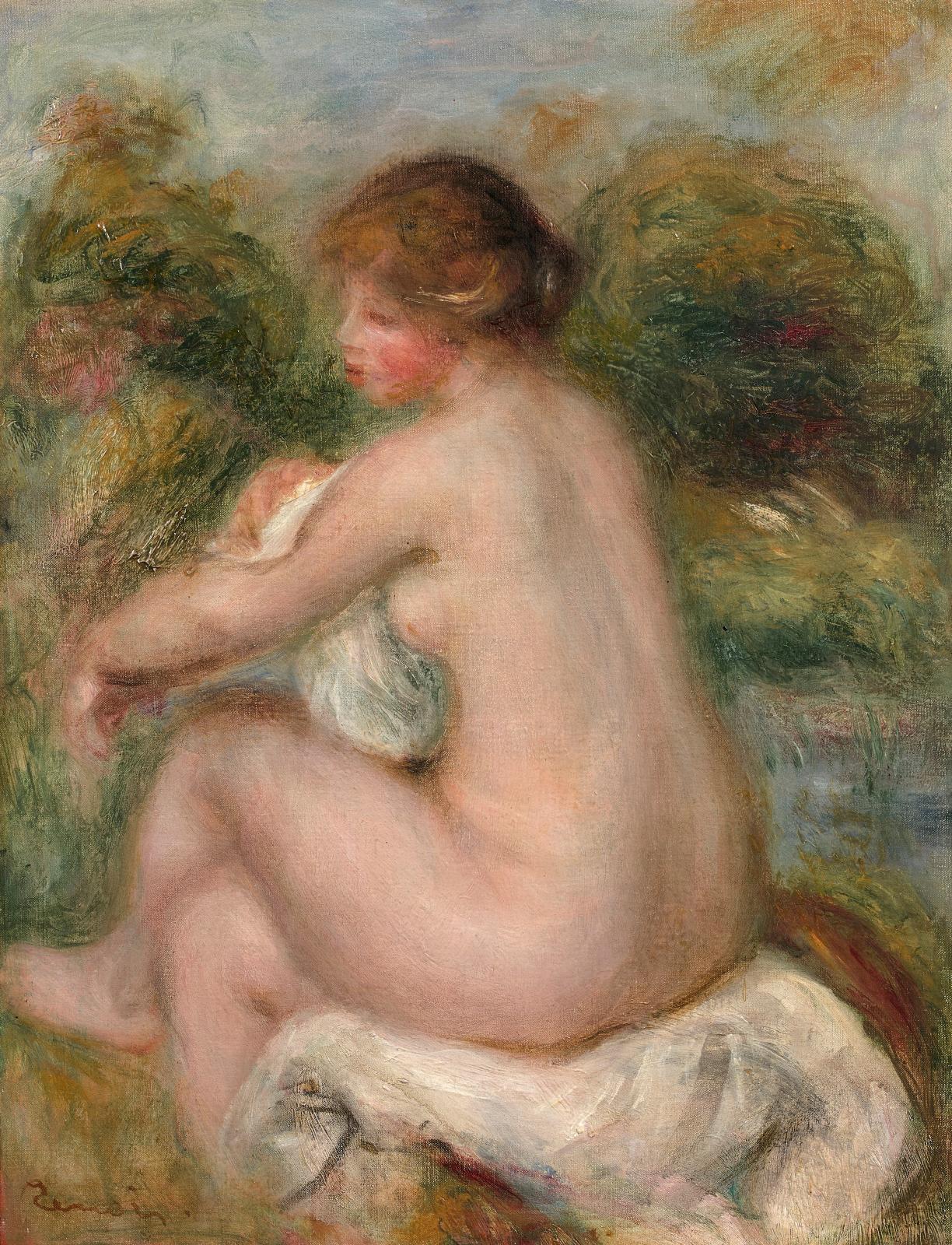 Pierre Auguste Renoir (1841-1919), La Baigneuse assise, 1905,huile sur toile, 35,3 x 27,2 cm. Estimation : 200 000/300 000 €