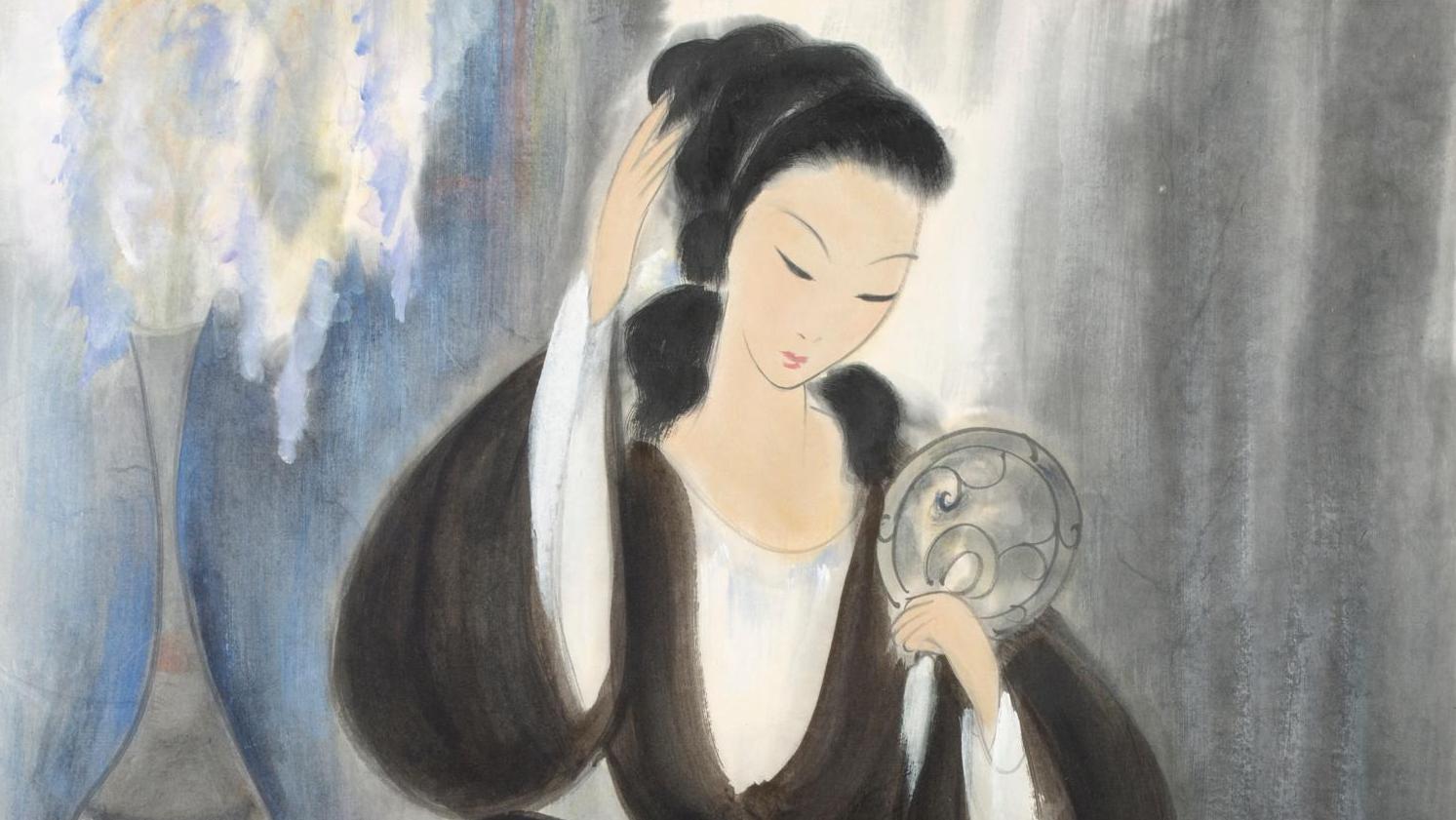 Lin Fengmian (1900-1991), Femme au miroir, encre et couleurs sur soie, 67,5 x 65,5 cm.... Lin Fengmian : miroir, mon beau miroir…