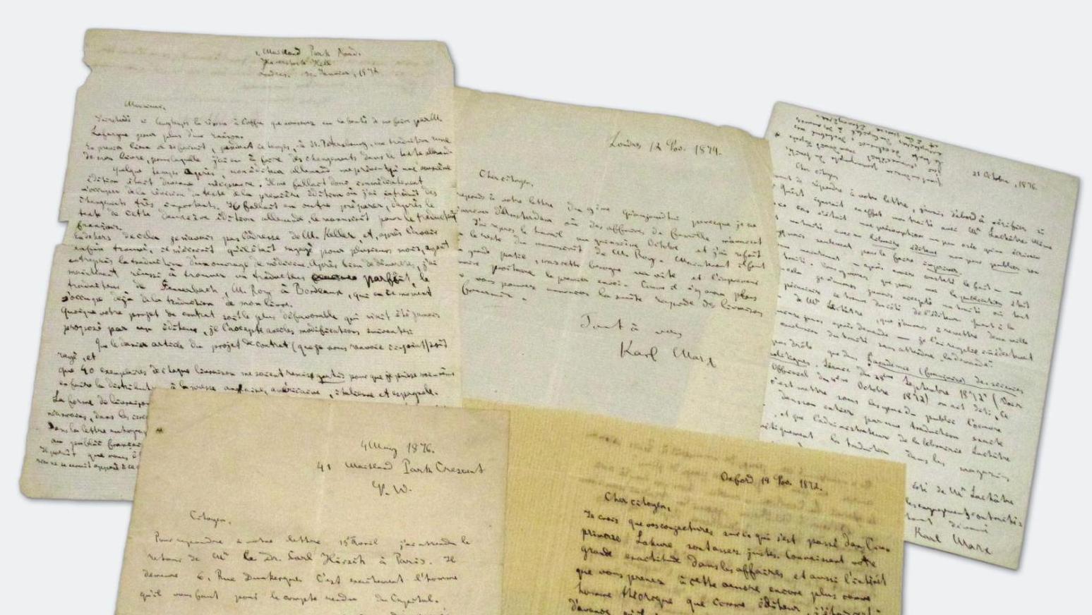 Karl Marx (1818-1883), six lettres adressées à l’éditeur Maurice Lachâtre, vers 1870.... Une correspondance historique de Karl Marx