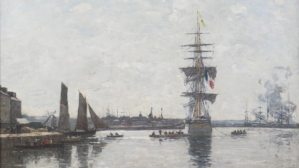 Eugène Boudin (1824-1898), Le Havre. Voiliers à quai, huile sur toile, vers 1870-1874,... Le charme du Havre